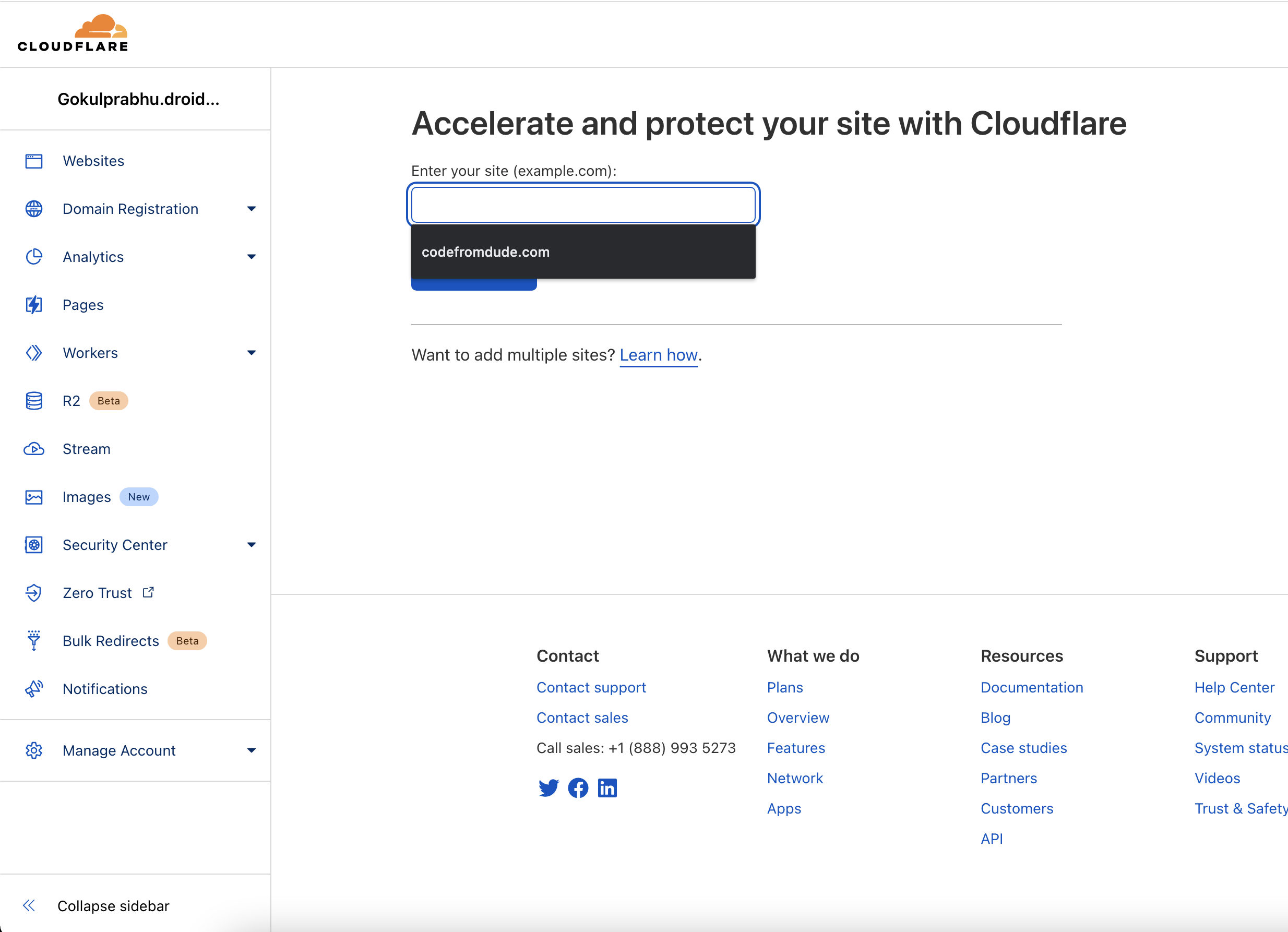 cloud flare add website