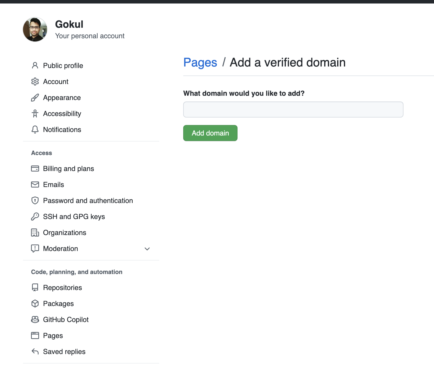 github add domain